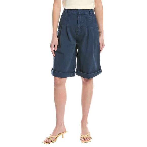 Hudson Jeans Womens  Brooks Linen-Blend Moonlit Ocean Bermuda Short, Blue - Picture 2 of 4